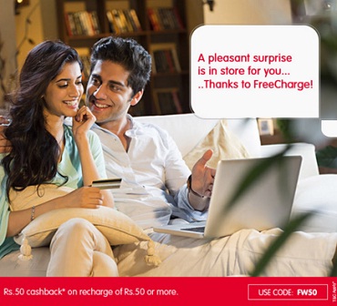 India Desire : Freecharge FW50:Rs 50 Cashback On Recharge Of Rs 50 & Above For All Users